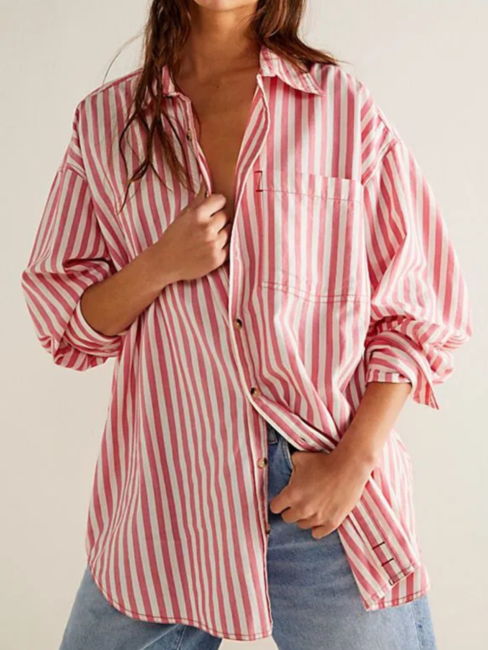 Free People We The Free Freddy Striped Shirt RT $128 Pink Size Medium